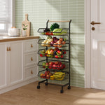3/4/5-tier Adjustable Black Carbon Steel Storage Cart Rolling Utility Organizer Trolley With Wooden Handle | Large | Black