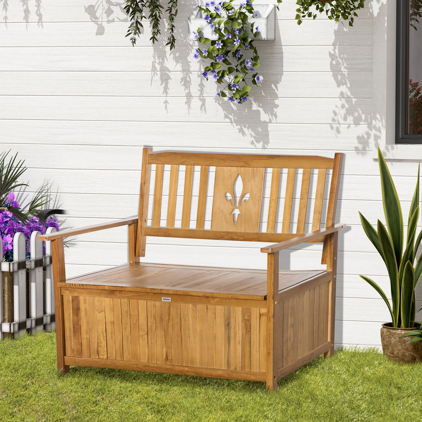 Outsunny 2 Seater Wood Garden Storage Bench Outdoor Storage Box