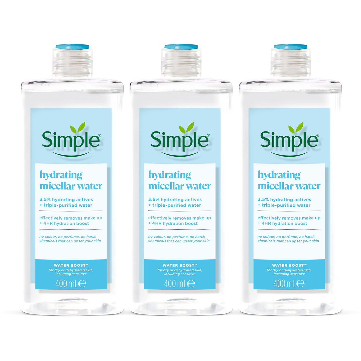 3 X 400ml Water Boost Micellar Cleansing Water For Dehydrated Skin | Set of 3 | White