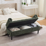 Chenille Fabric Storage Bench – Upholstered Seat With Pillowed Armrests & Hidden Compartment, 126cm W | Green