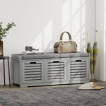 3-door Shoe Storage Bench Cushion Seat Slatted Doors | Grey