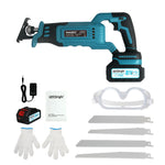 Cordless Reciprocating Saw Set For Wood Metal 2 Battery Safety Goggle | Blue