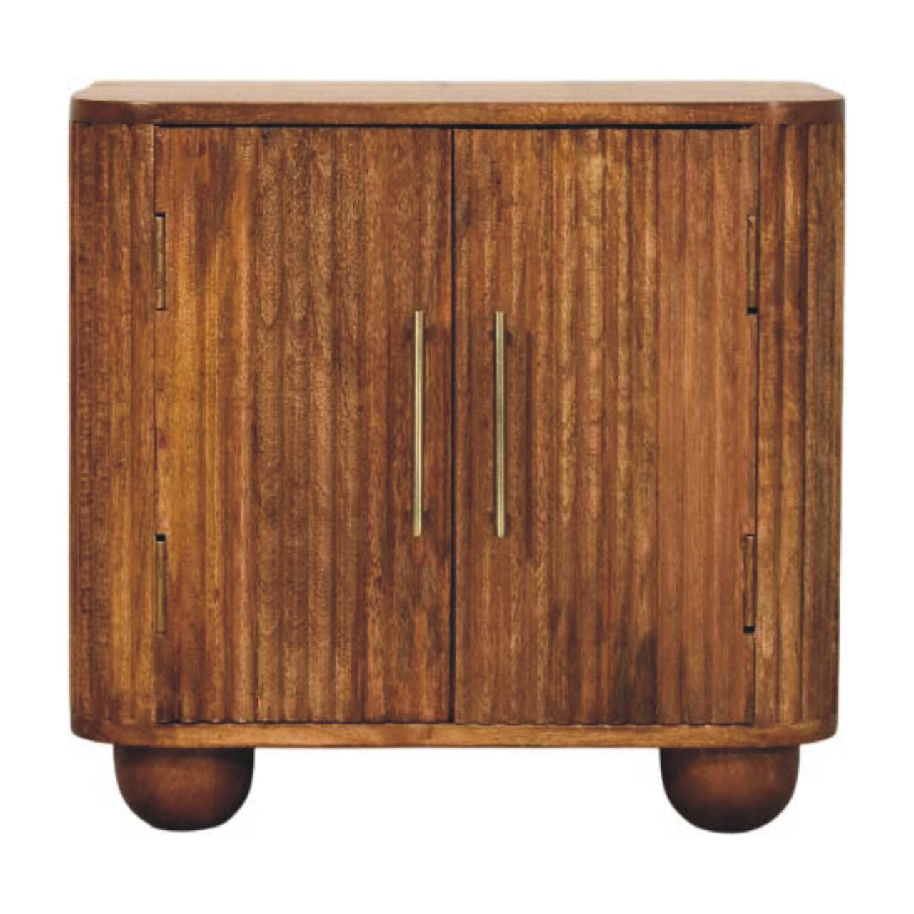 Solid Wood Solis Fluted Mini Sideboard, 2 Doors And 2 Shelves, Light Brown