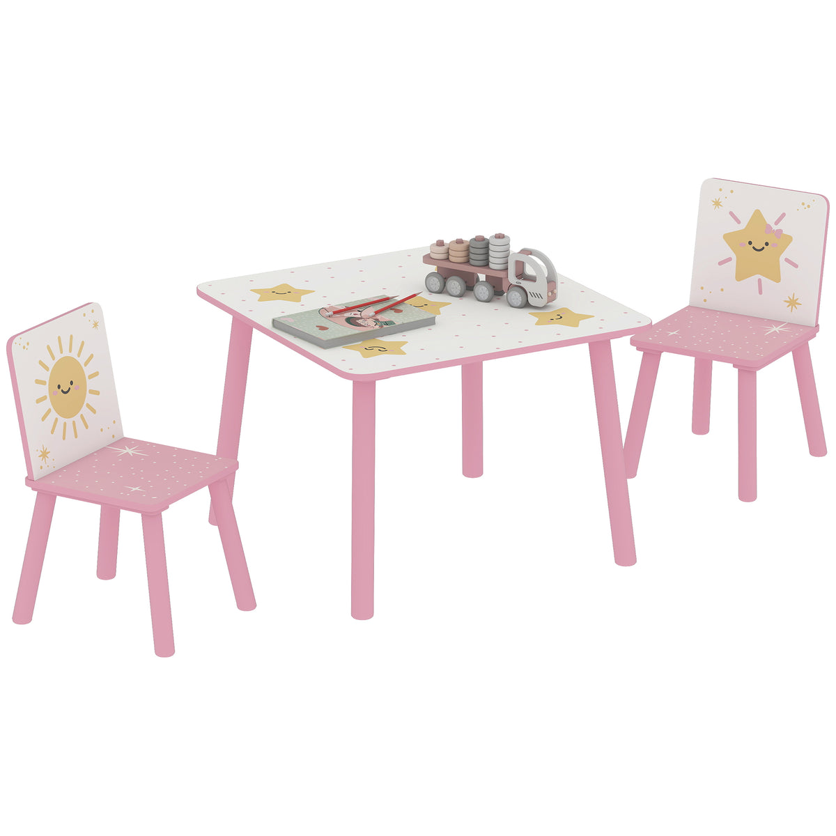 3-piece Kids Table With 2 Chairs Set For Bedroom, Nursery | Pink