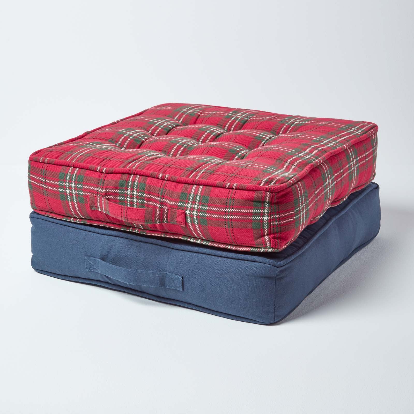 Tartan Check Cotton Armchair Booster Cushion | 50cm x 50cm | Red