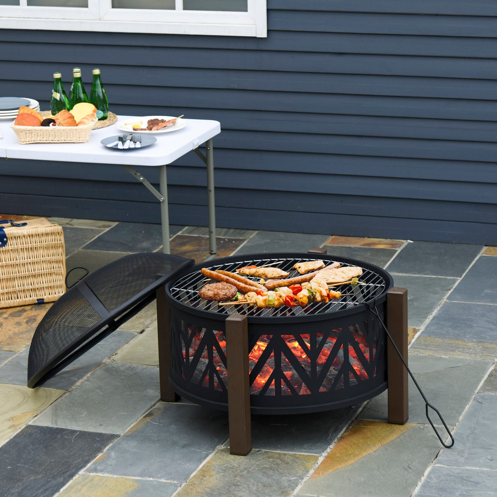 Outsunny 78cm Outdoor Fire Pit & Bbq Garden Heater