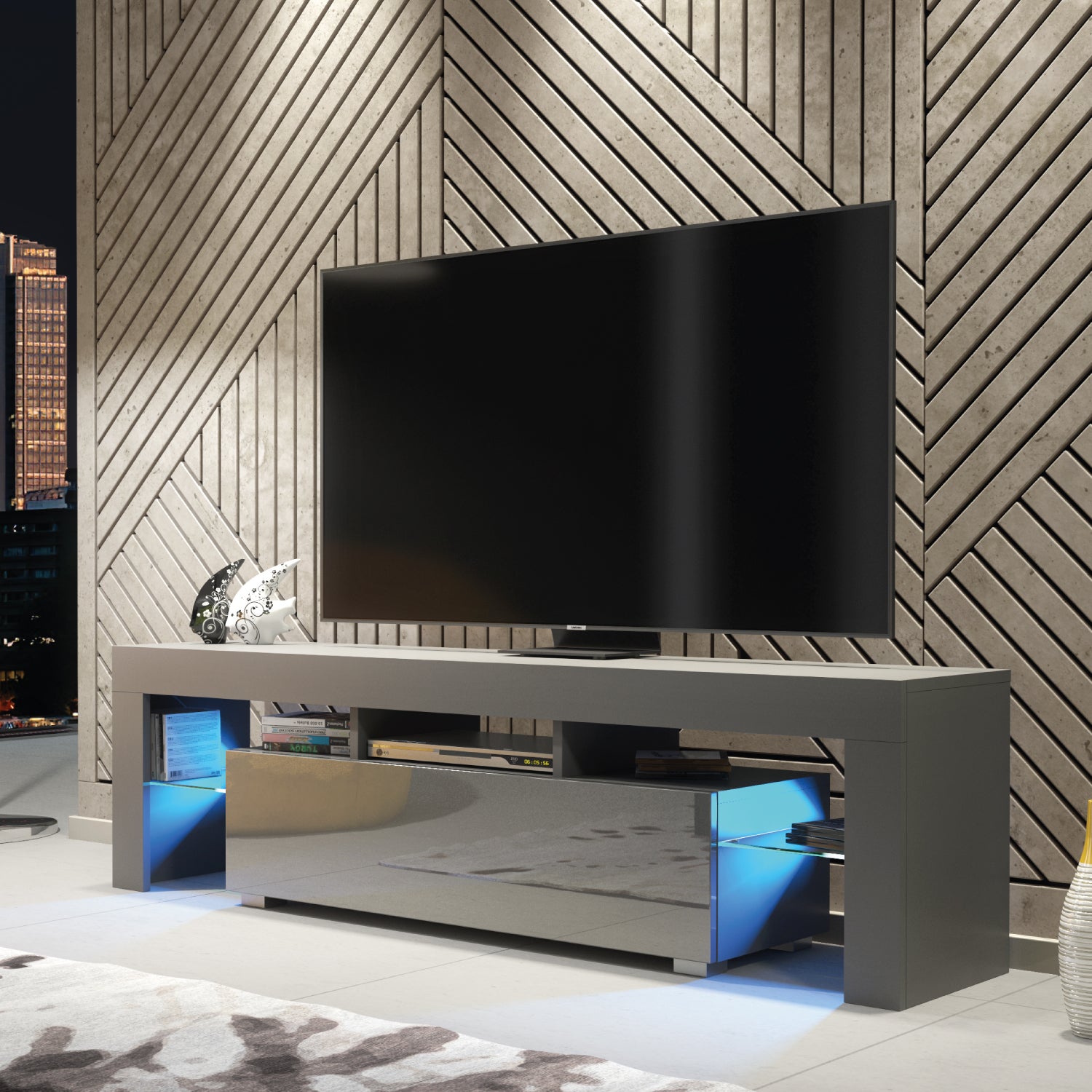 Aria Tv Unit 160cm With Led Lights | Dark Grey