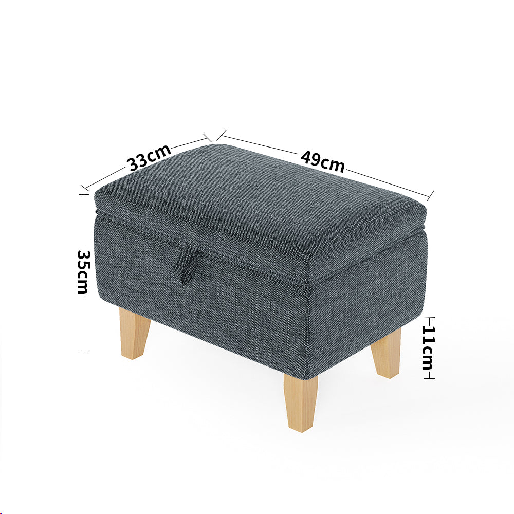 Dark Grey Linen Upholstered Storage Ottoman Footstool