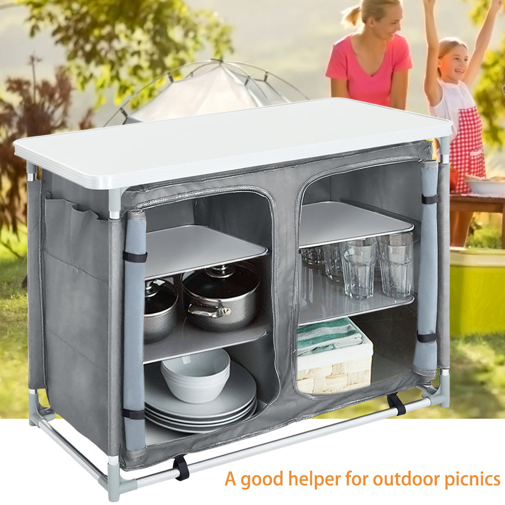 Portable Outdoor Camping Kitchen Unit With 6 Storage Shelves