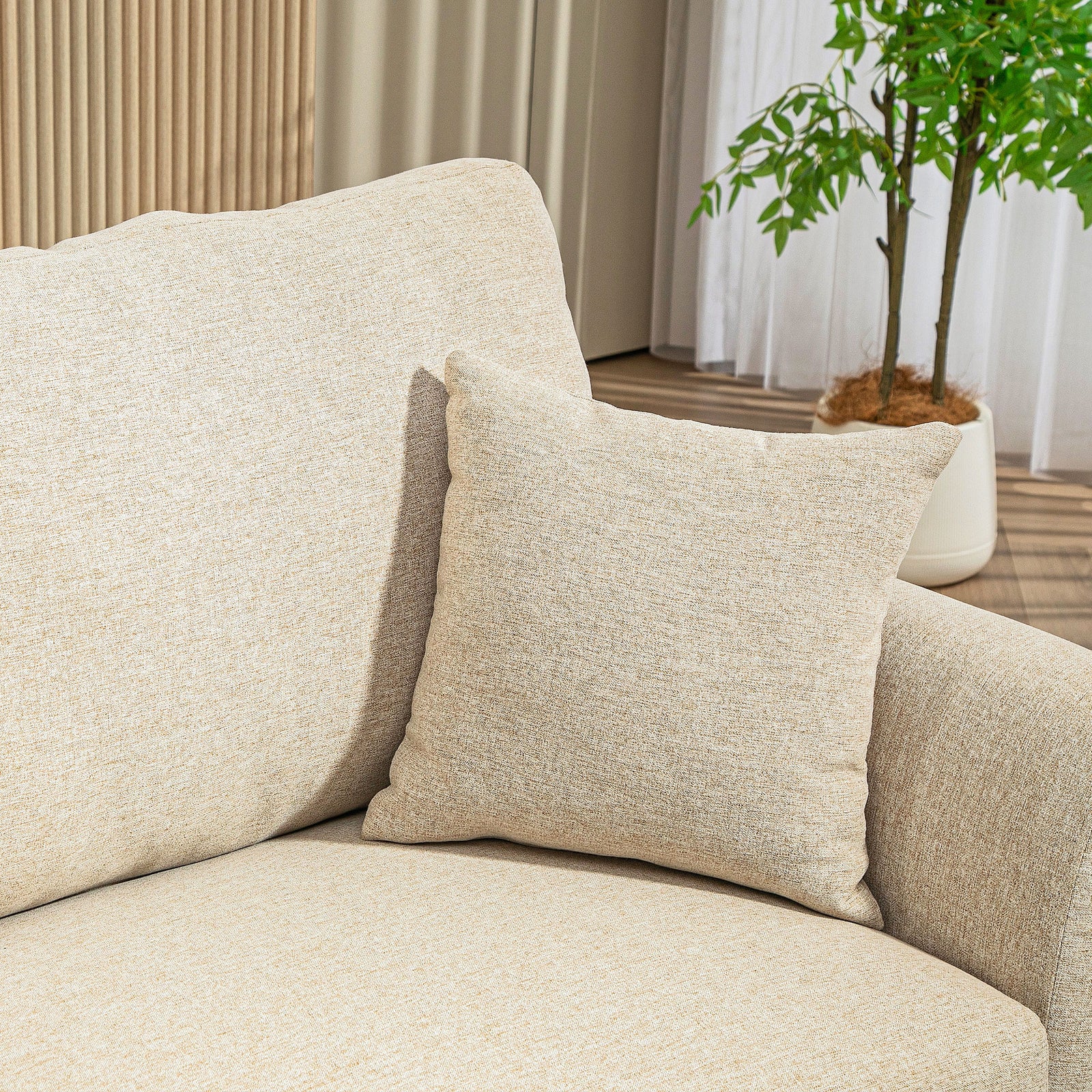 Linen Fabric Modern Sofa, Wood Frame, Beige