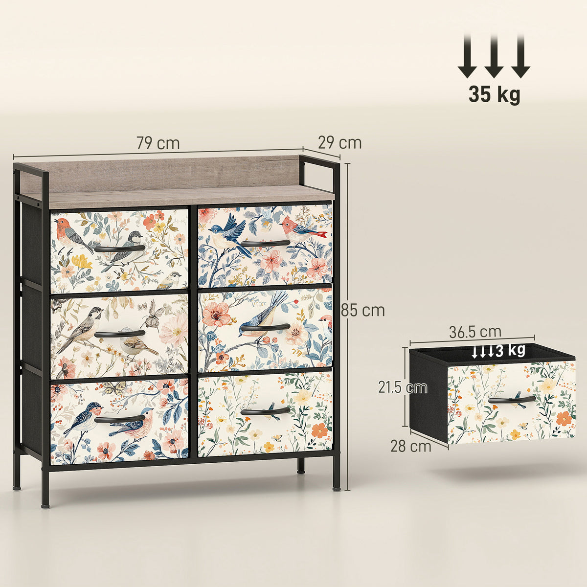 HOMCOM 6-drawer Chest Of Drawers, Fabric Dresser With Open Shelf