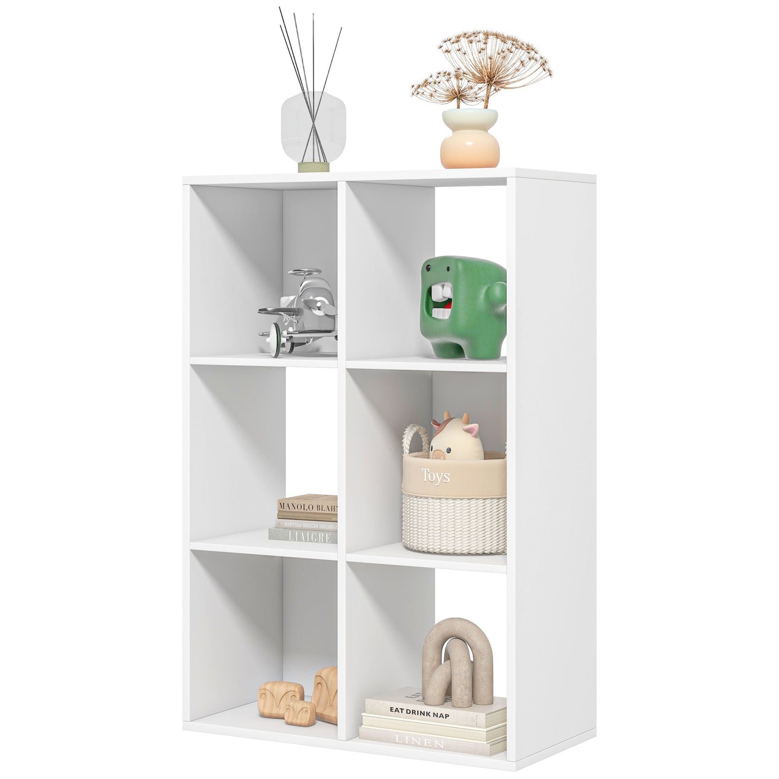 Storage Cabinet Bookcase 6 Cube With Shelves Home Office | One Size | White