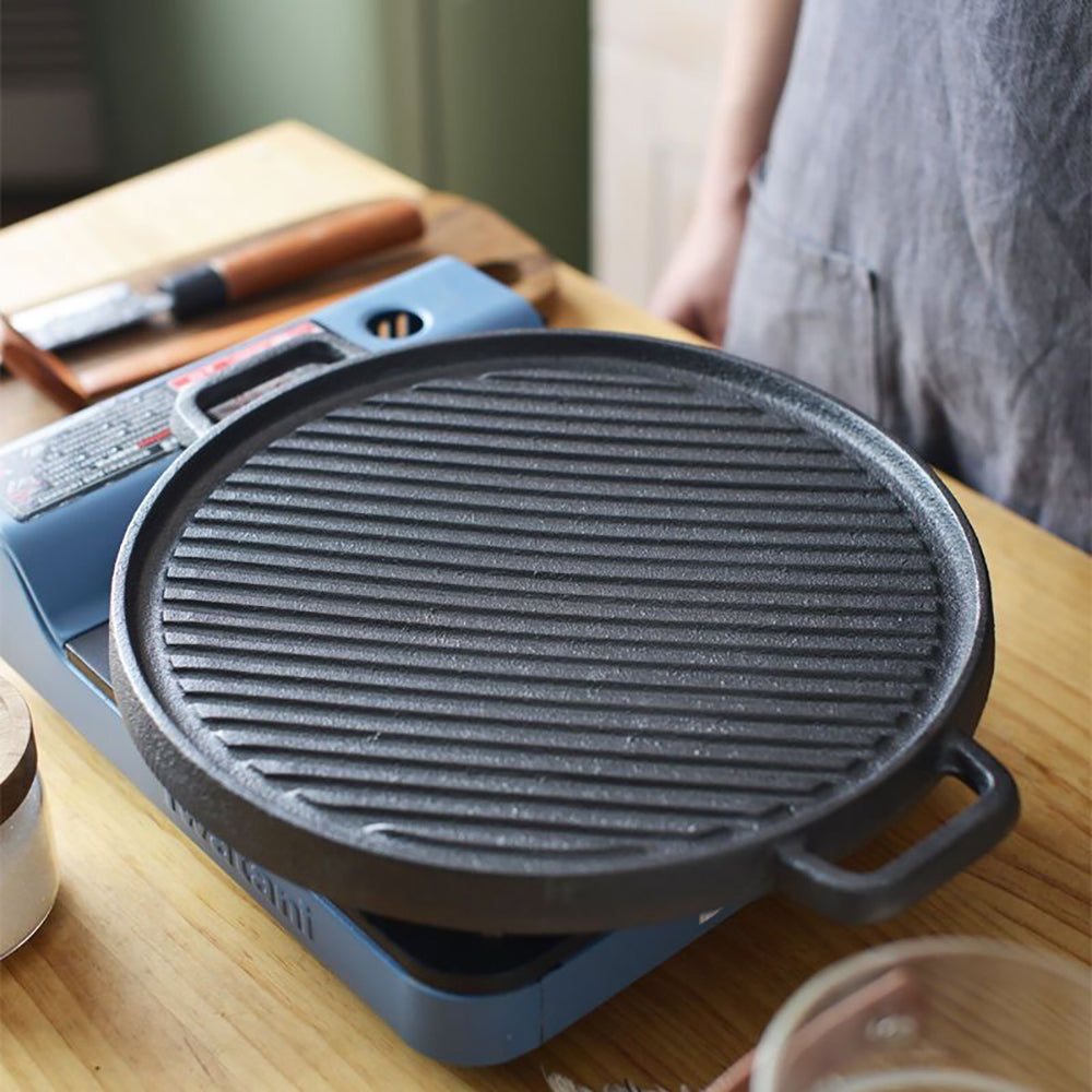 32.5cm Dia Pre-seasoned Double-sided Round Cast Iron Grill Pan
