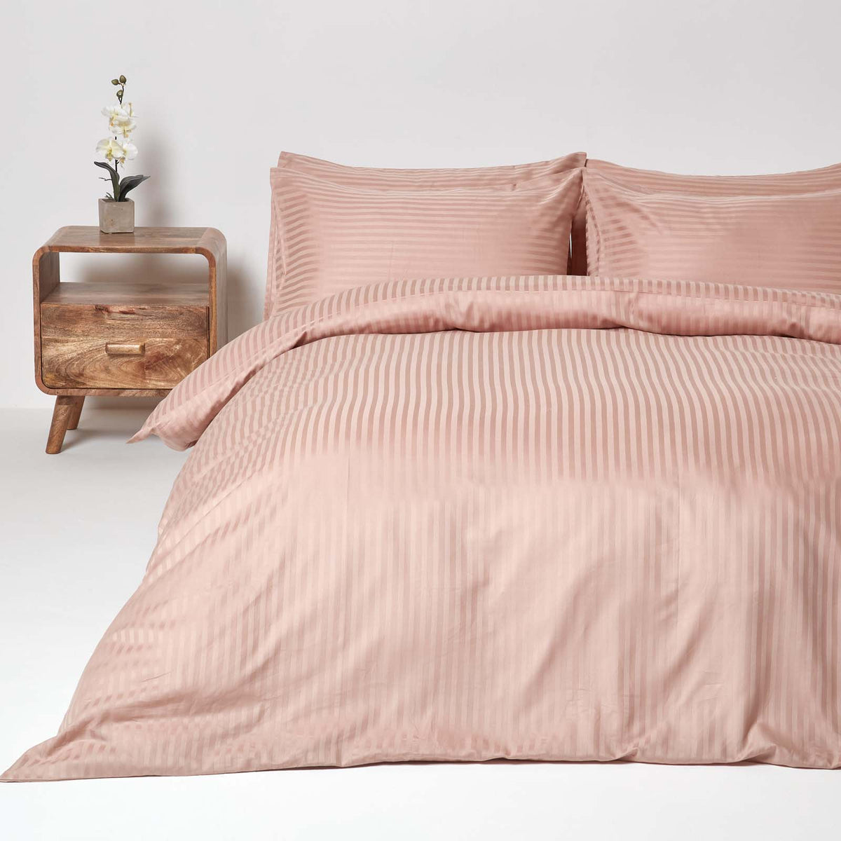 Egyptian Cotton Stripe Duvet Cover With Pillowcase, 330 Tc | Single | Taupe