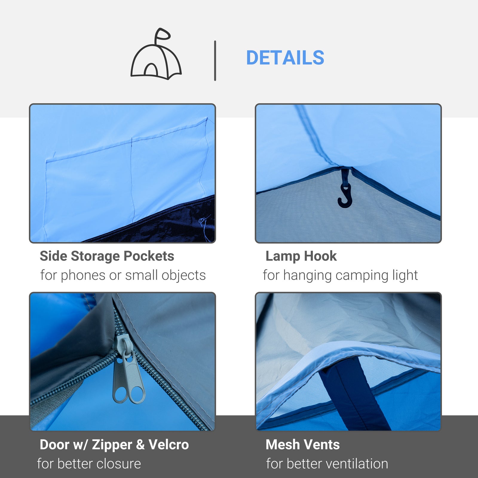 3 Man Camping Tent 2 Rooms Porch Vents Weather-resistant | Sky Blue