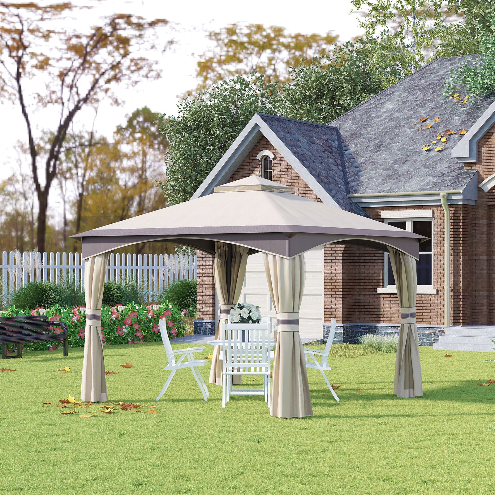 3.2x3.2m Gazebo, Double Roof, Netting, Steel Frame