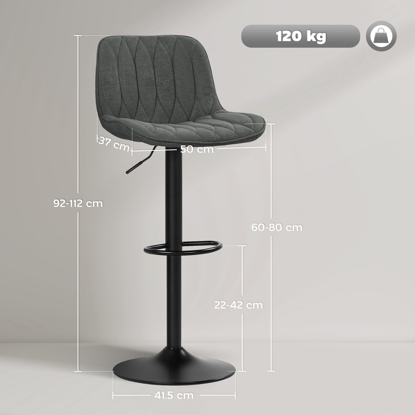 Bar Stools Set Of 2, Modern Armless Bar Chairs | Grey