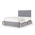 Plush Velvet 4 Drawer Divan Base And Button Headboard | Double | Silver