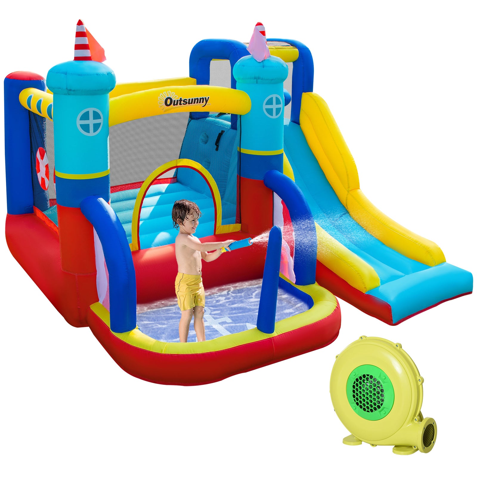 Kids Bouncy Castle With Slide Pool Trampoline Climbing Wall W/ Blower