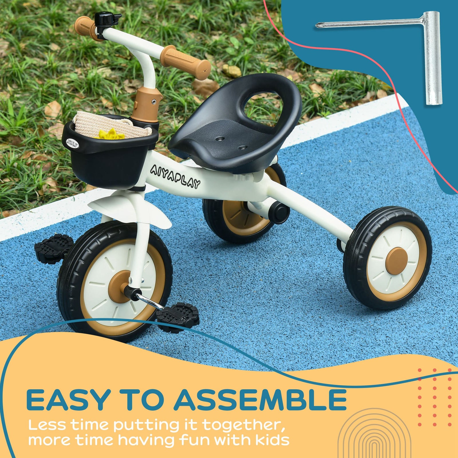 Trike W/ Adjustable Seat Basket, Kids Tricycle For 2-5 Years Old | White