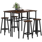 6 Piece Industrial Bar Table Set 2 Breakfast Tables | Brown