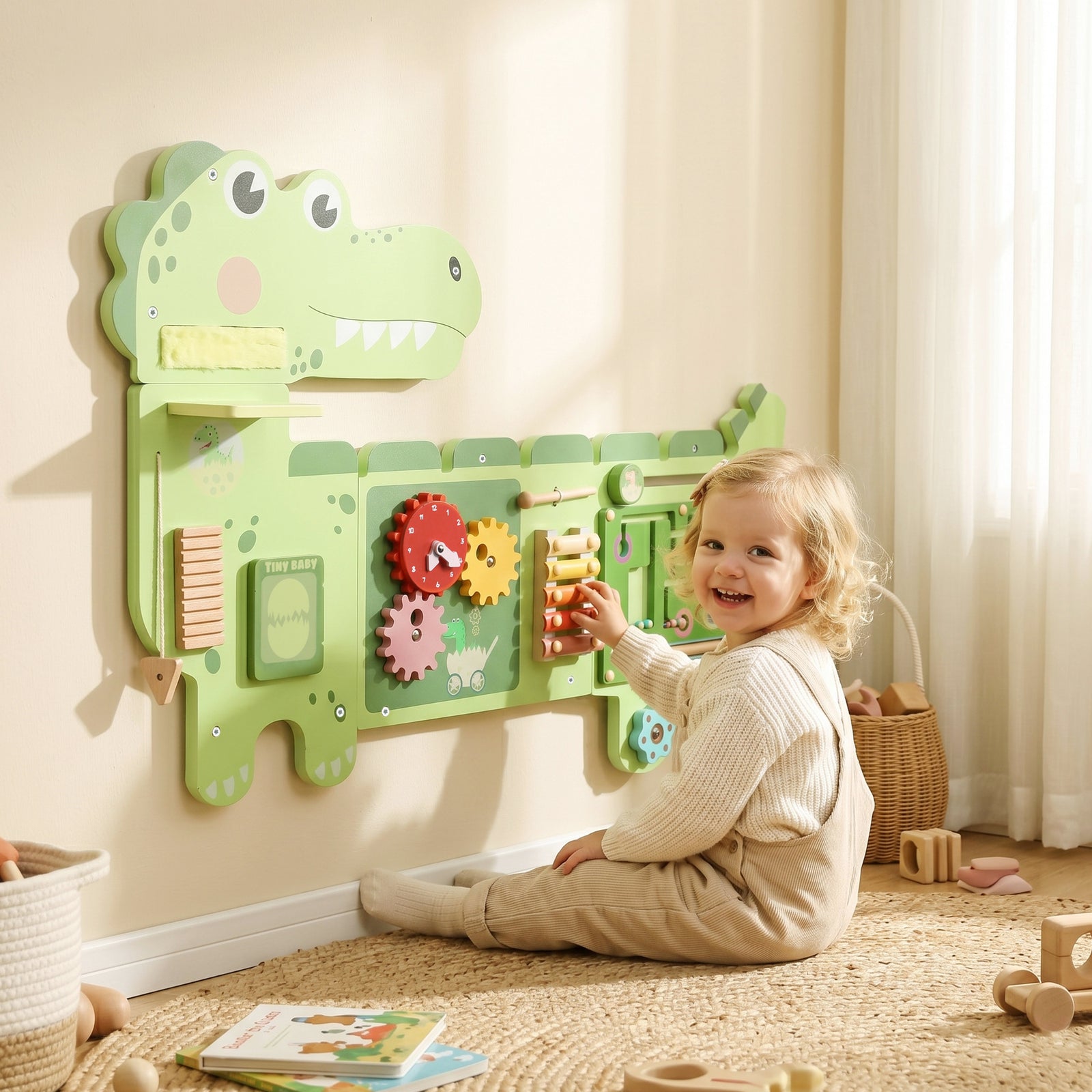 Busy Board Panels Wall Mounted Dinosaur | Green