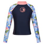 Womens/ladies Abstract Floral Long-sleeved Rash Top | 14 UK | Navy Blue