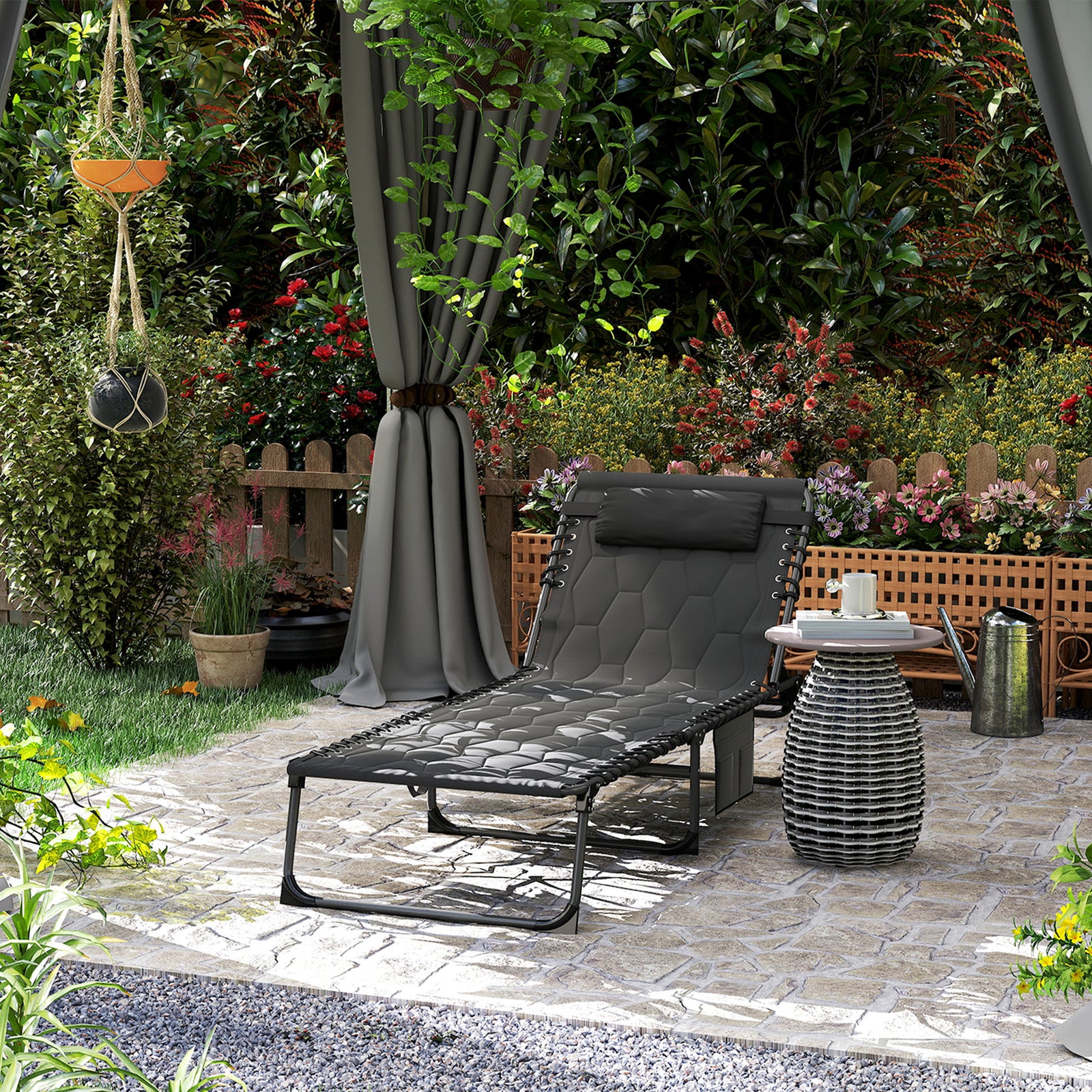 Black 5-level Reclining Sun Lounger