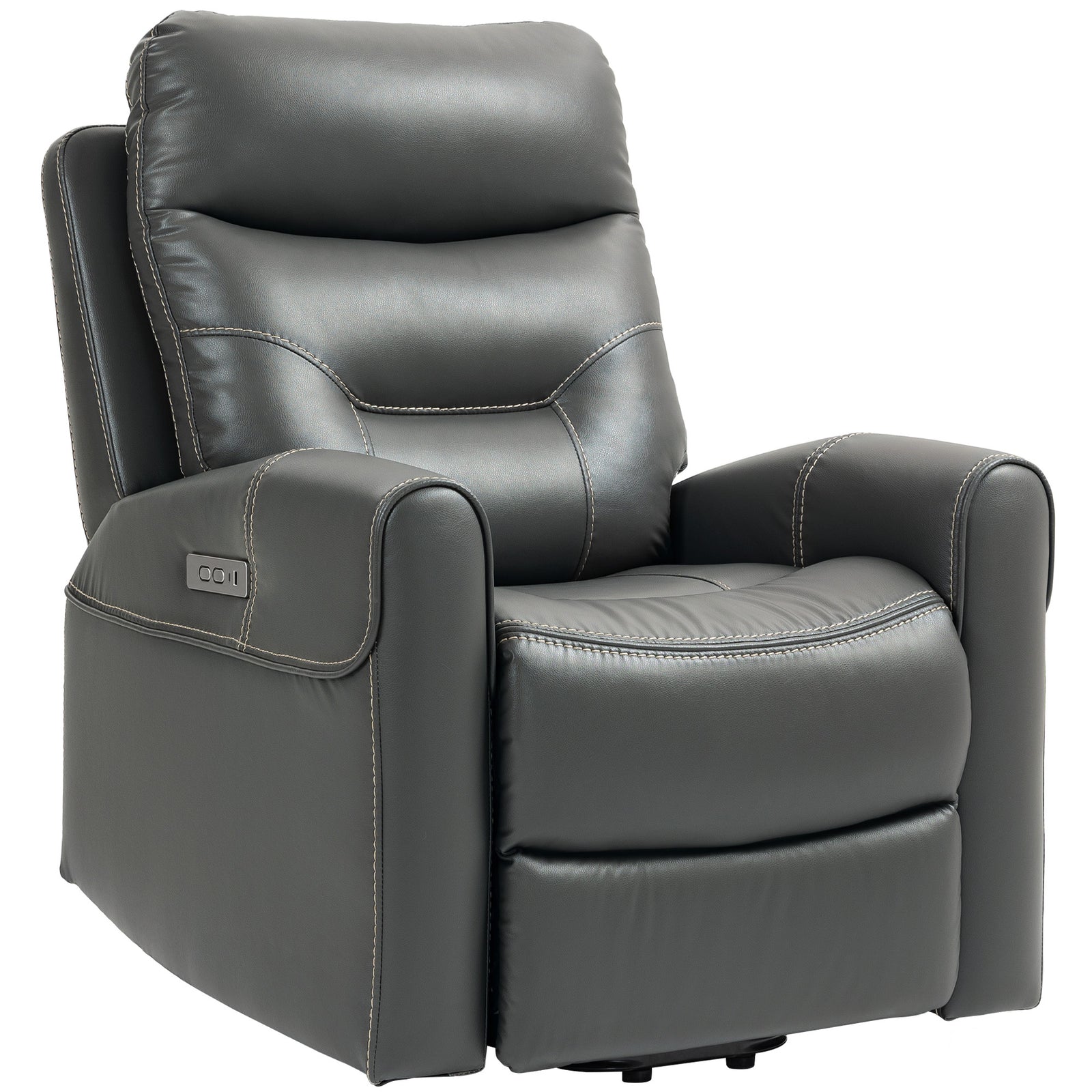 Overstuffed Riser And Reclining Chair With Usb Ports, Remote | One Size | Charcoal Grey
