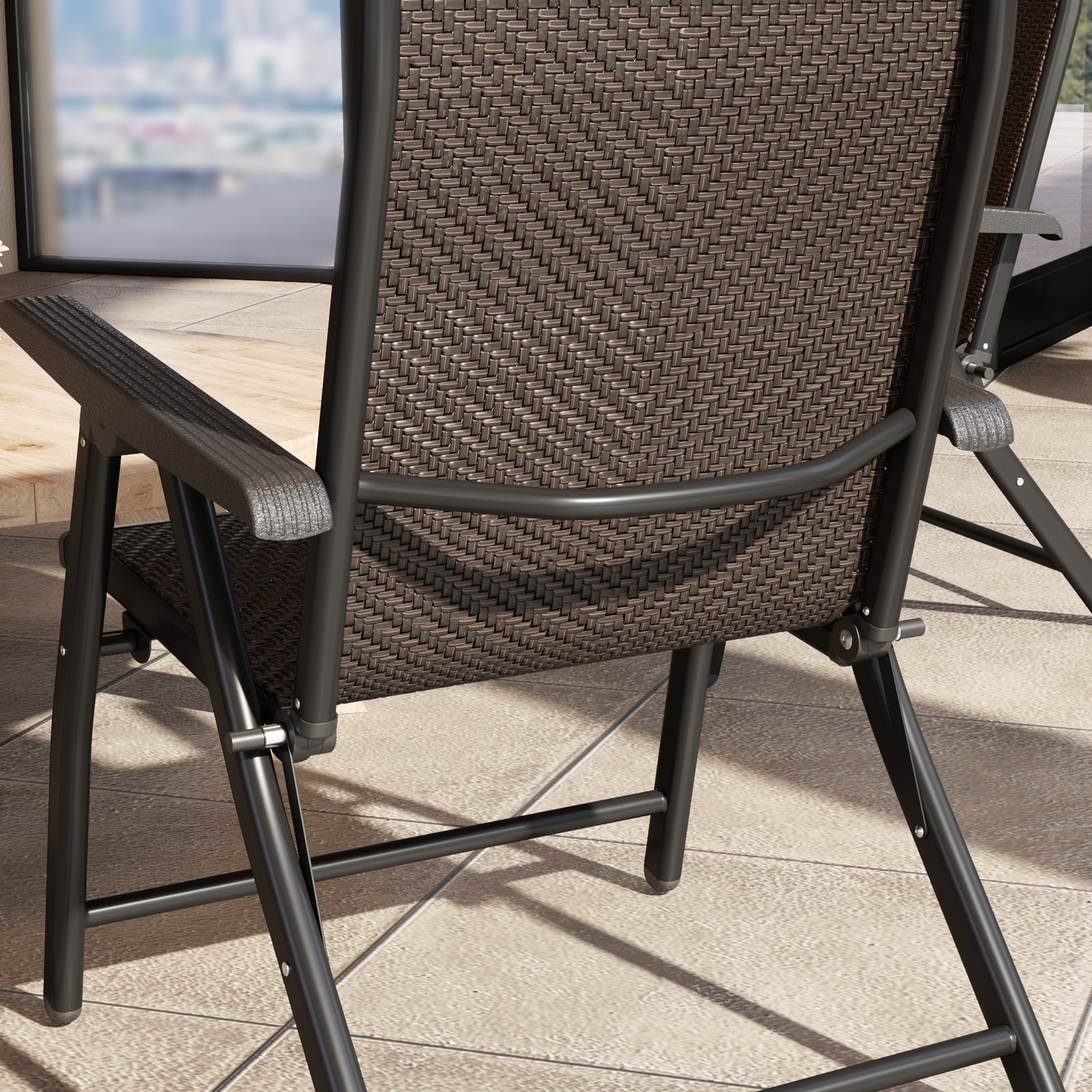 4 Pcs Rattan Folding Chair Set 7 Levels Adjustable Backrest