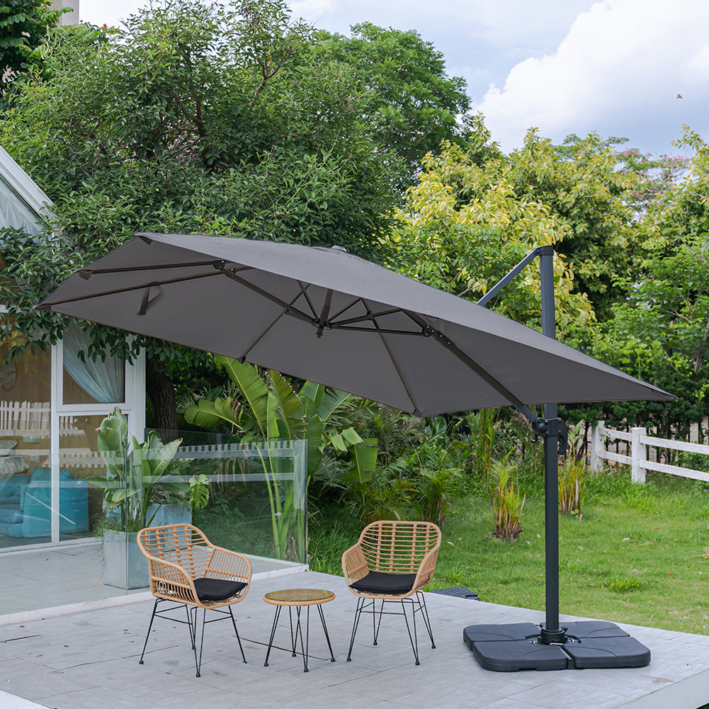 Large Square Patio Parasol With Durable Polyester Canopy, Pa Waterproof Coating, Adjustable Height, 360° Foot Pedal Rotation With Cross Base & Square Base | One Size | Dark Gray