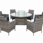 Amazon Rattan Fire Pit Dining Set - Round Table With Chairs | 6 Chairs | Grey