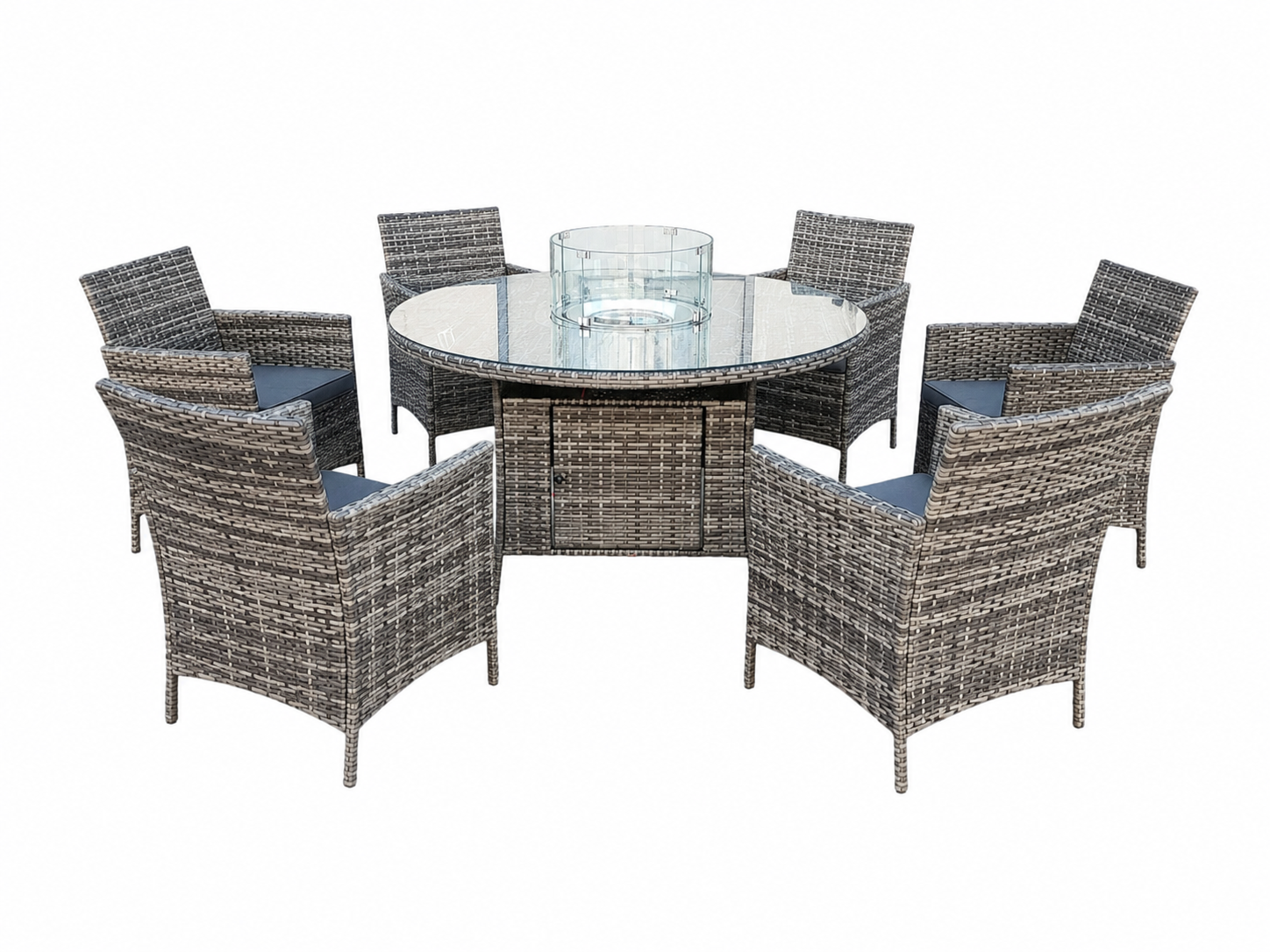 Amazon Rattan Fire Pit Dining Set - Round Table With Chairs | 6 Chairs | Grey