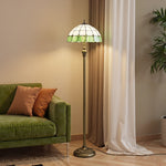 Tiffany-style Floor Lamp With Glass Shade, Bronze Tone And Green