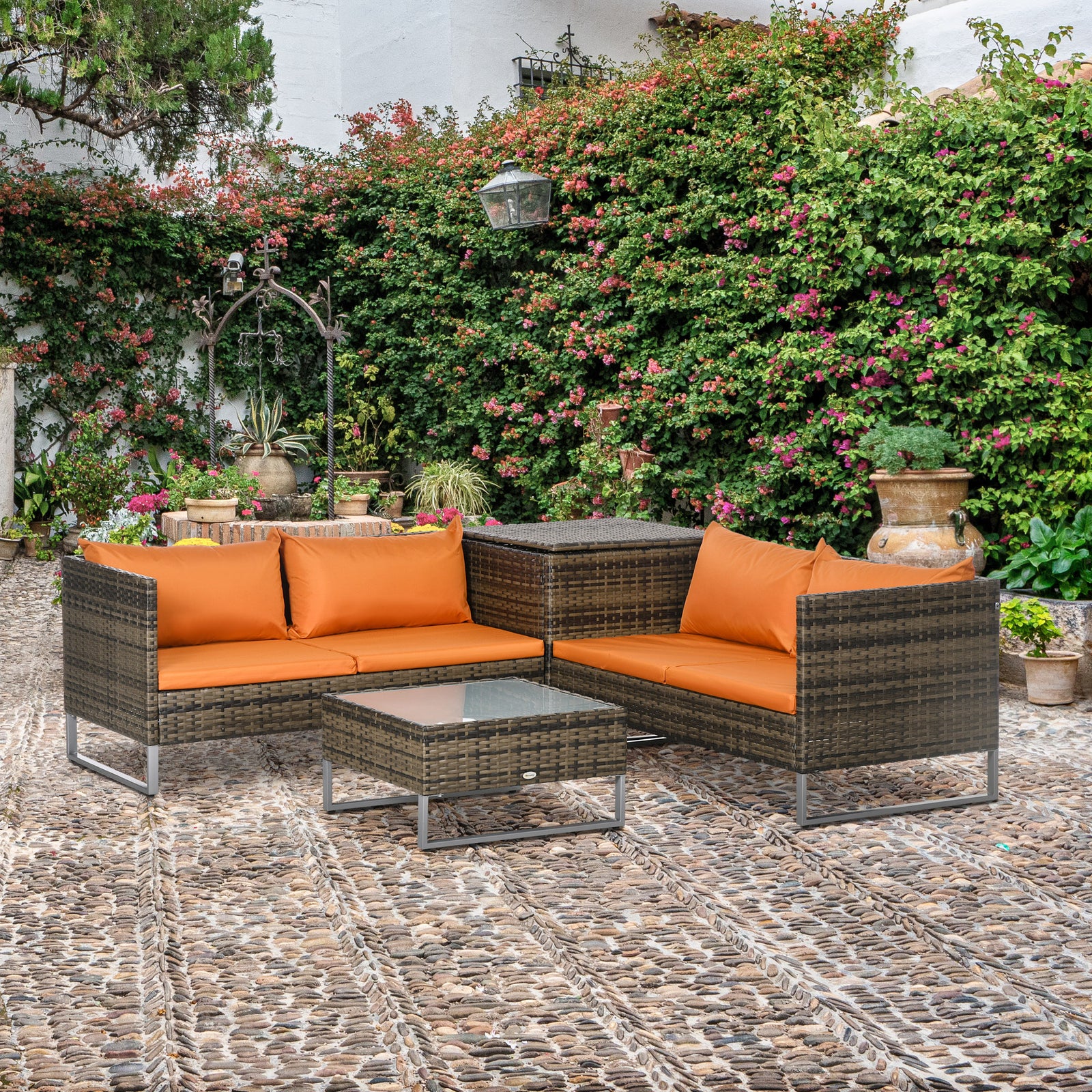 4pcs Patio Rattan Sofa Garden Furniture Set W/ Table | Orange