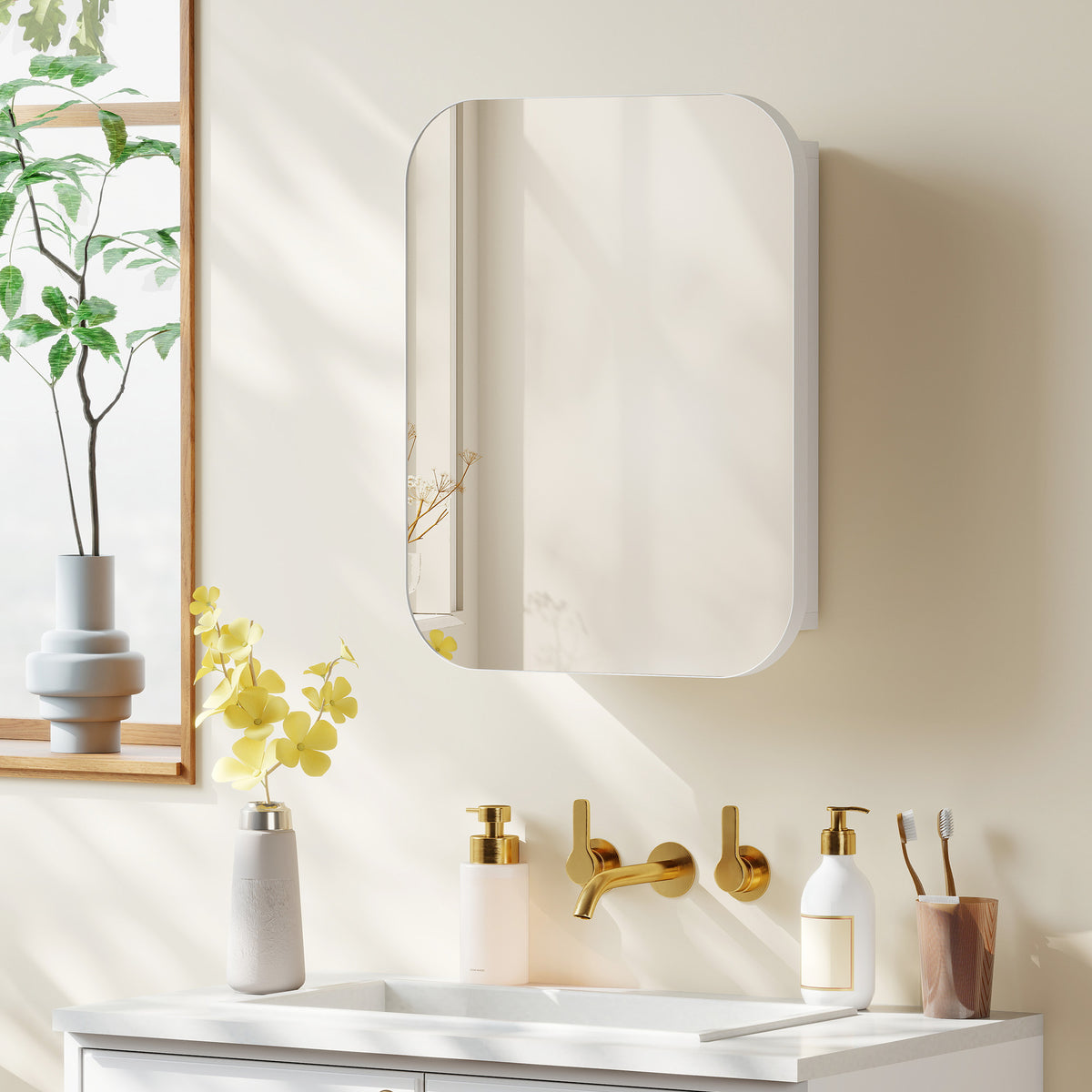 HOMCOM Wall Mounted Bathroom Cabinet With Mirror Adjustable Shelves