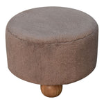 Solid Mango Wood Mocha Faux Fur Round Ball Footstool