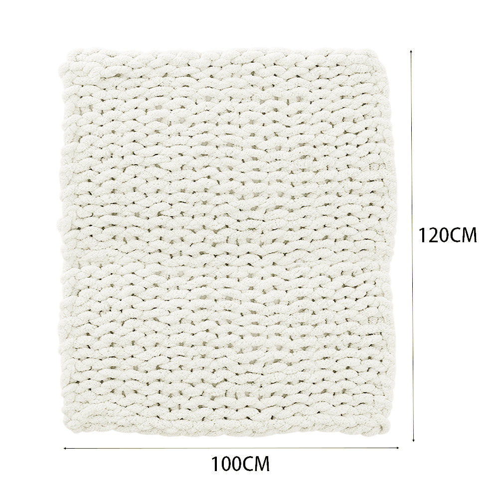 Milk White Hand-woven Chenille Throw Blanket – Soft Cozy Knit Blanket For Couch, Sofa & Bed | Small