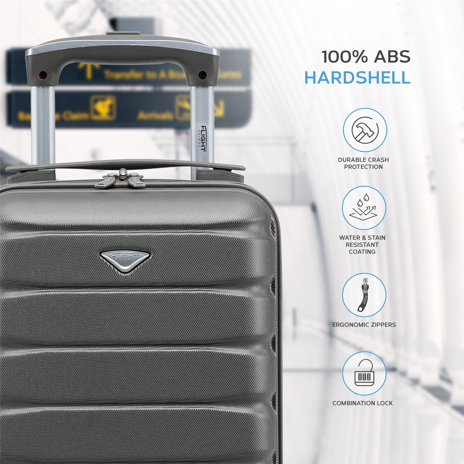 40x20x25cm Cabin Carry-on Suitcase - Lightweight, Durable, 4-wheel Luggage - 100+ Airlines Approved | Cabin | Charcoal