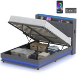 Lift Up Storage Bed Frame With Rgb Led Lights | 4.5ft | Dark Grey