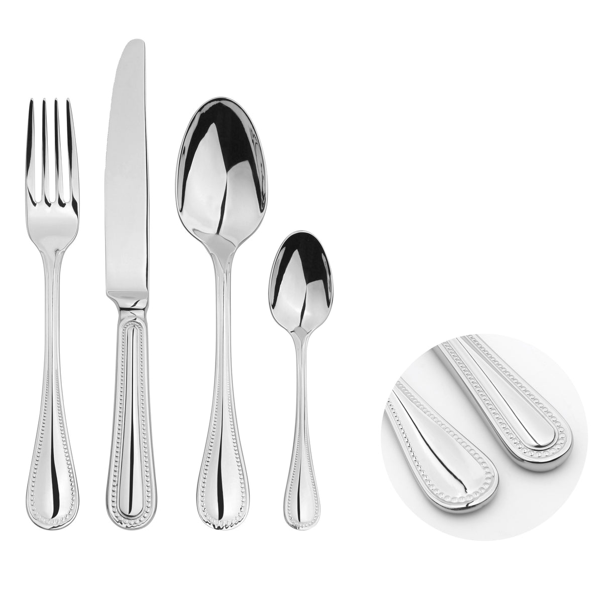 Cutlery Sets Stainless Steel 18/8 Forks Spoons Catering Bead | Set of 24 | Silver