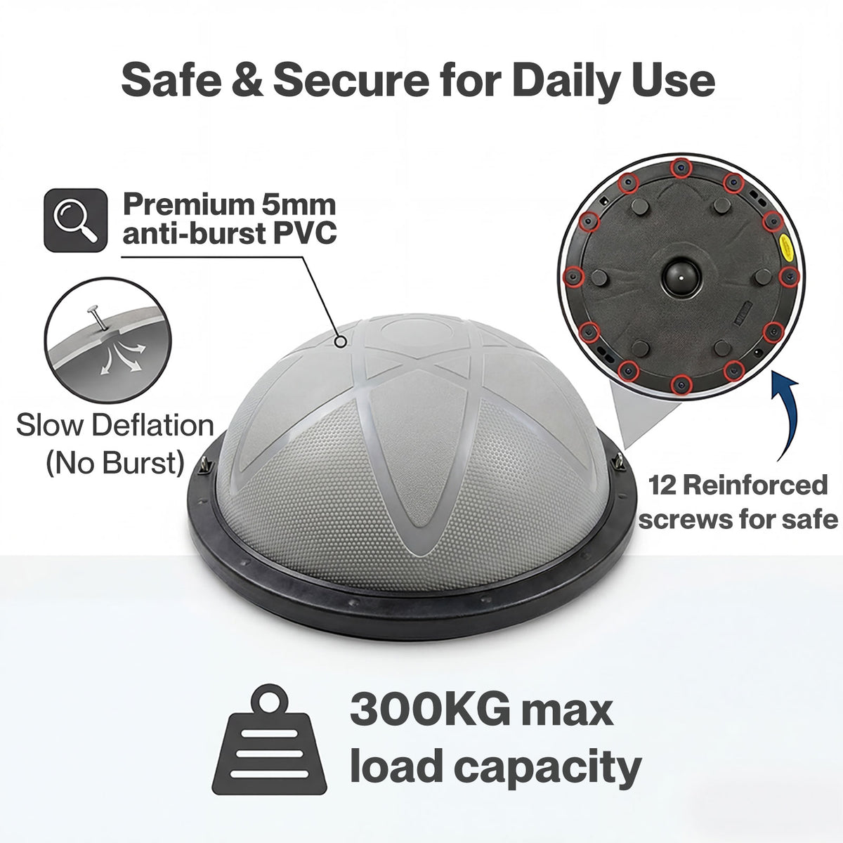 Half Balance Ball Trainer Resistance Band Core Trainer Strength Gym | Grey