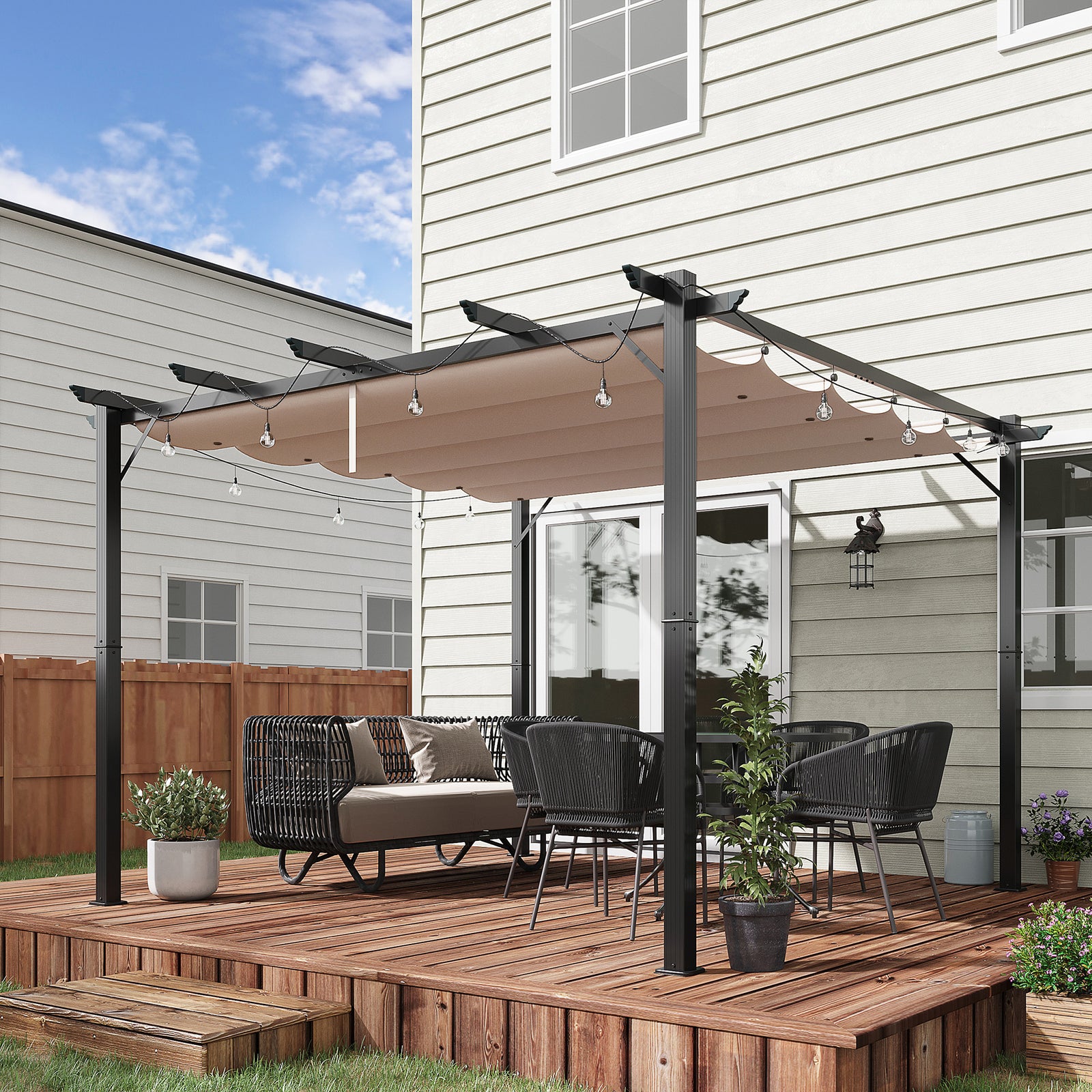 3x3(m) Pergola Gazebo Sun Shade Shelter Aluminium Garden | Brown
