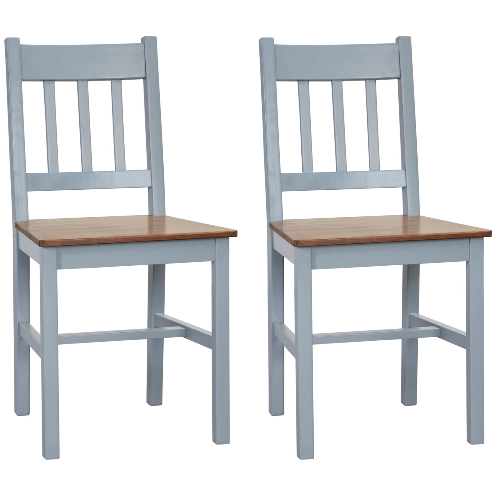 Pine Wood Dining Chairs Set Of 2 W/ Slat Back