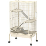4 Levels Rolling Small Animal Cage With 3 Ramps, Water Bottle, Food Dish, Beige