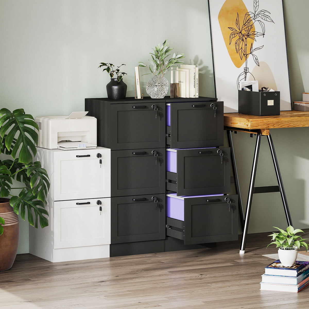 HOMCOM 3-drawer File Cabinet, Lockable Filing Cabinet For A4 Letter, Black