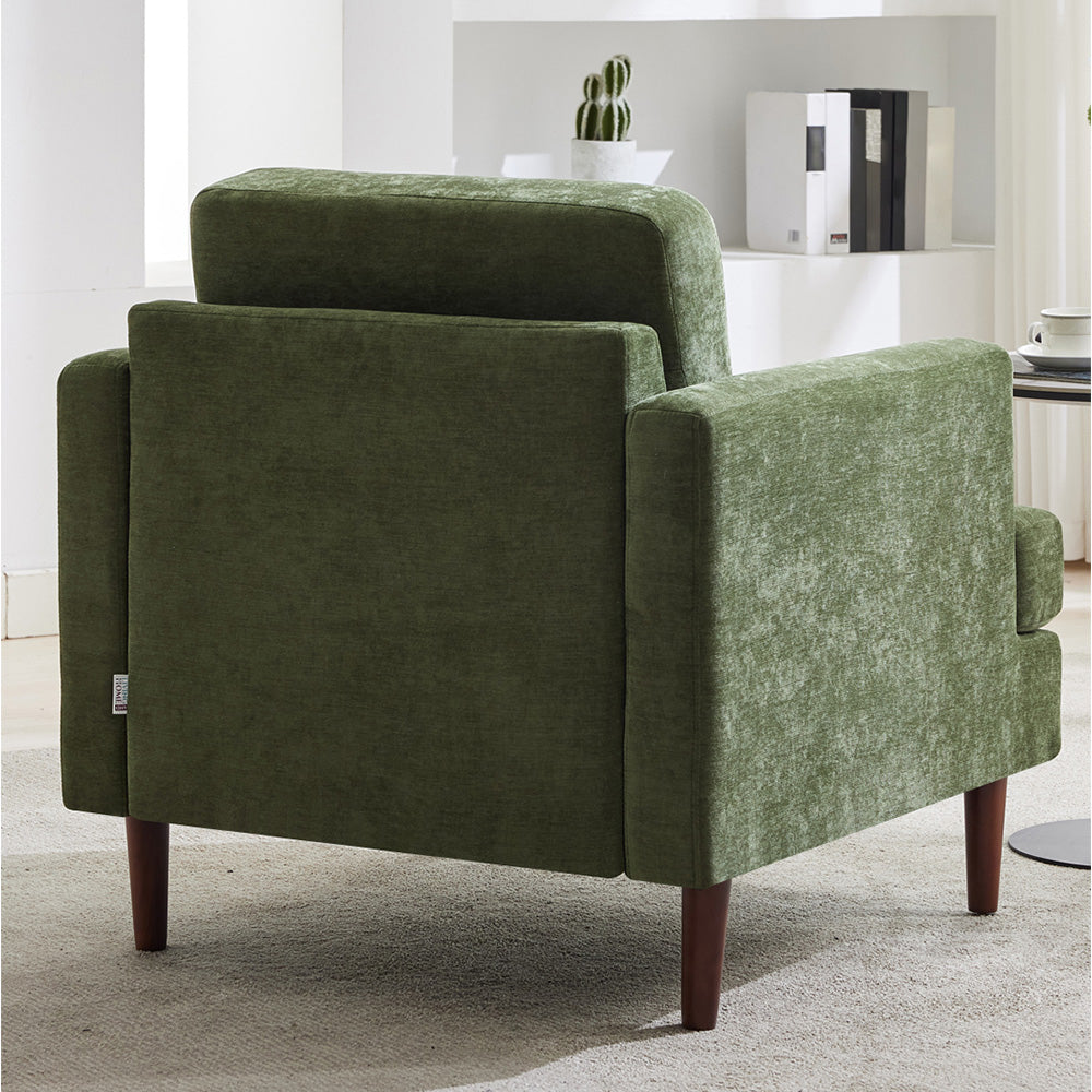 Mid-century Modern Single Sofa Chair –  Chenille Upholstery, High-density Foam, Walnut Legs, Comfortable Accent Chair