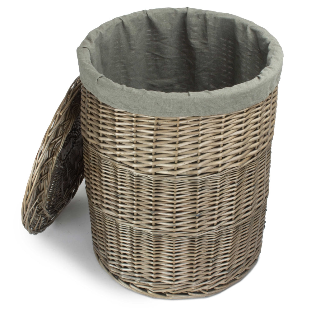 Antique Wash Round Linen Basket With Grey Sage Lining | Set-of-2