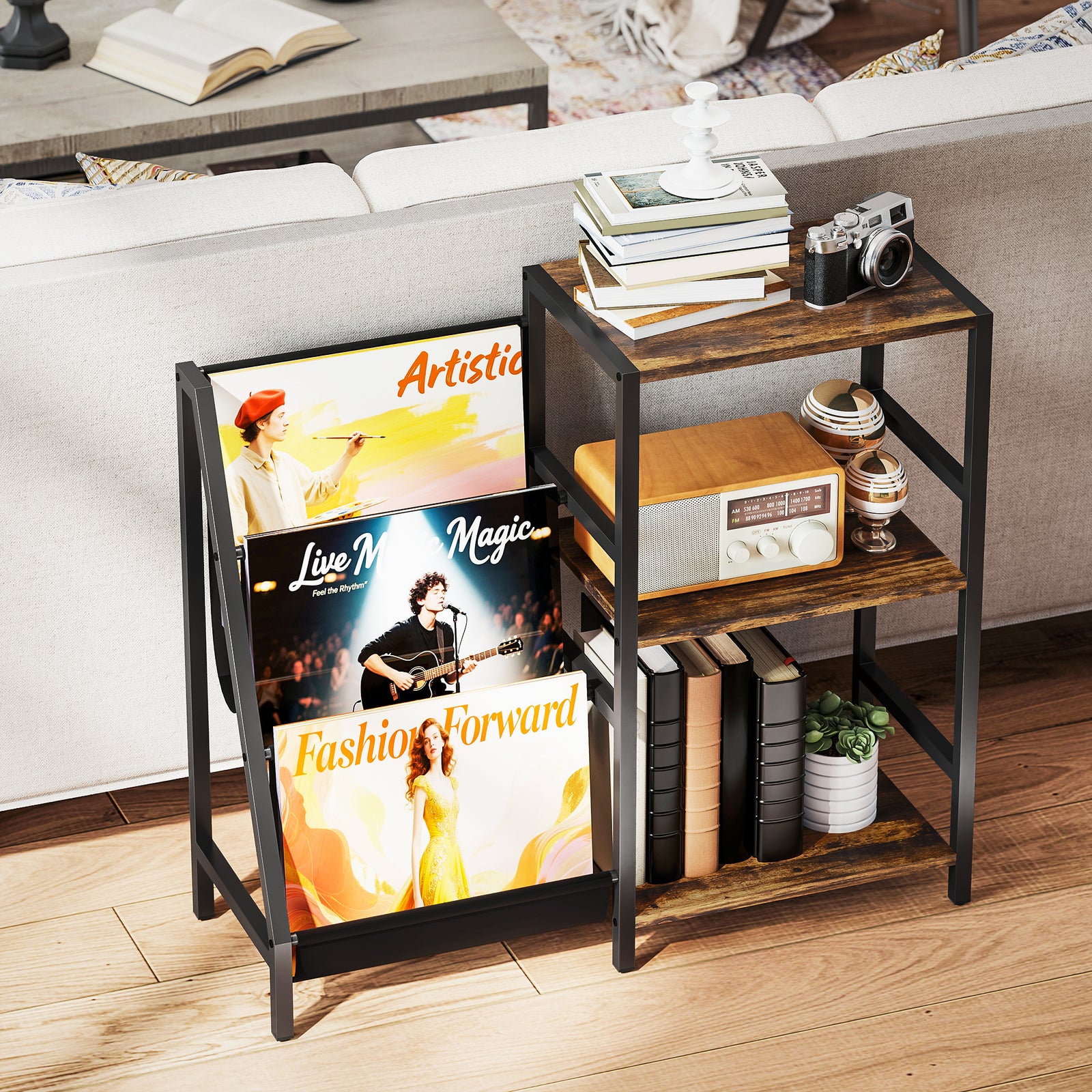 Record Player Stand, 3-tier Side Table With Vinyl Record Storage | Brown