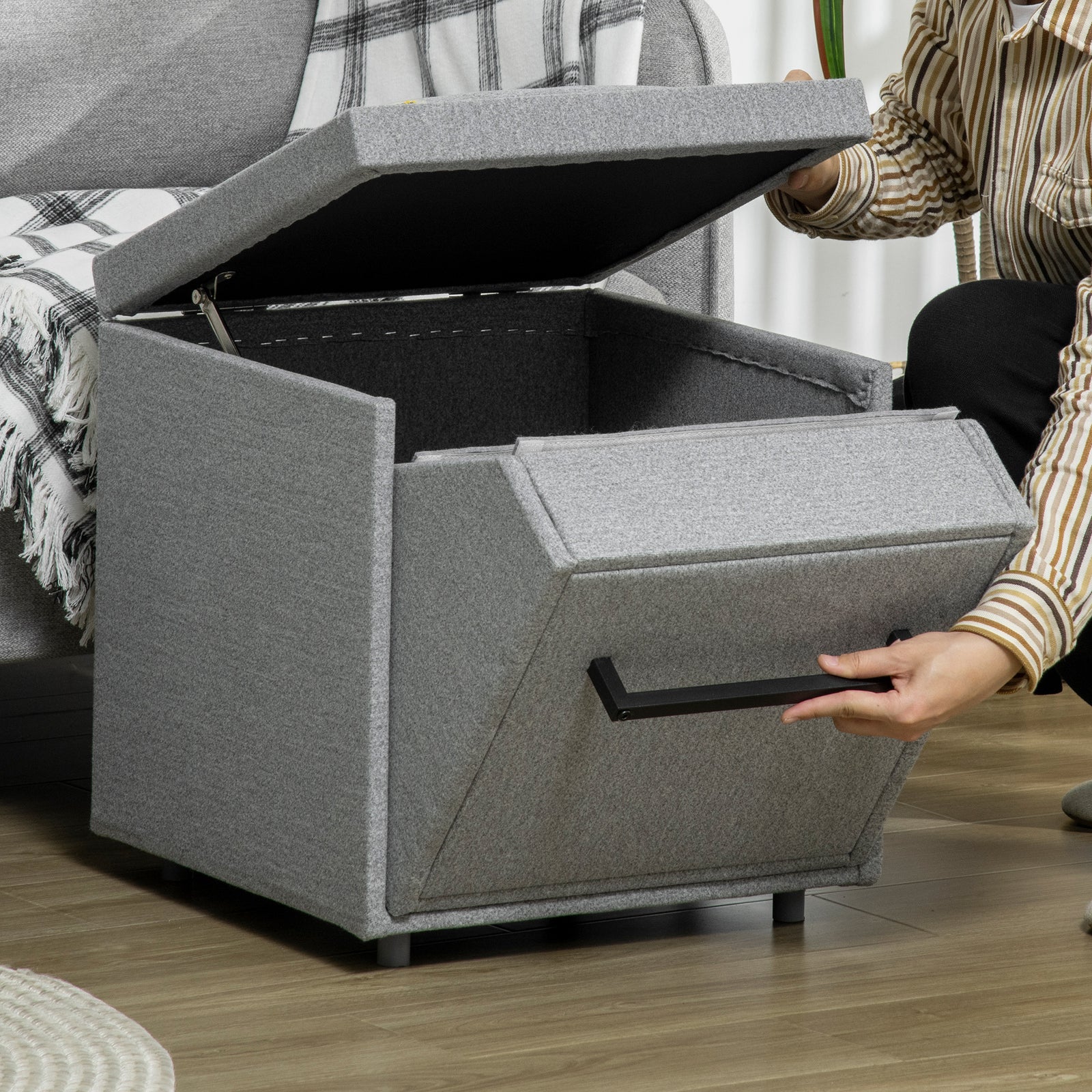 2 In 1 Dog Steps Ottoman, Pet Stairs For Small Medium Dogs And Cats Grey
